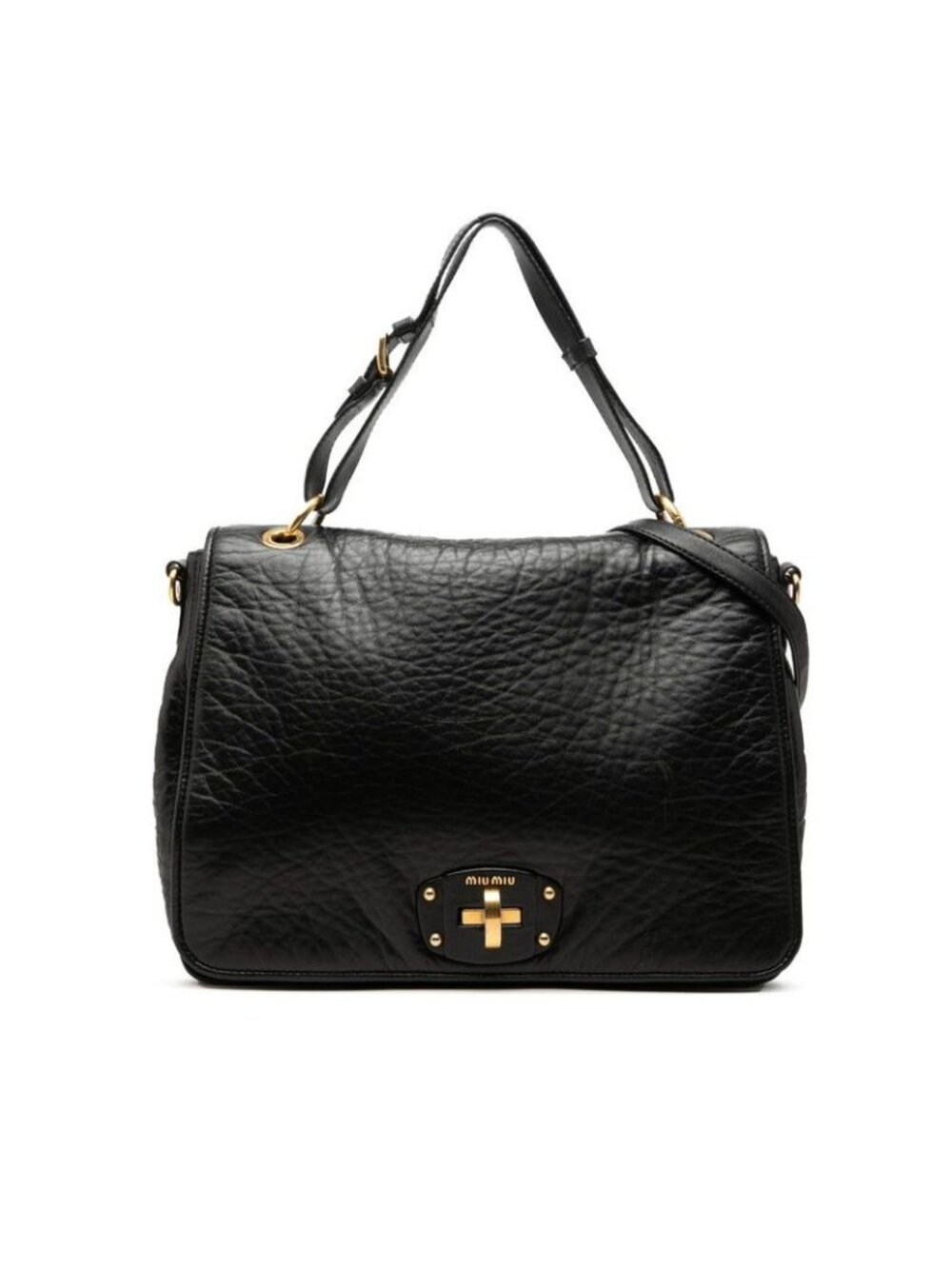 Miu Miu 2-Way Shoulder Bag Black Leather